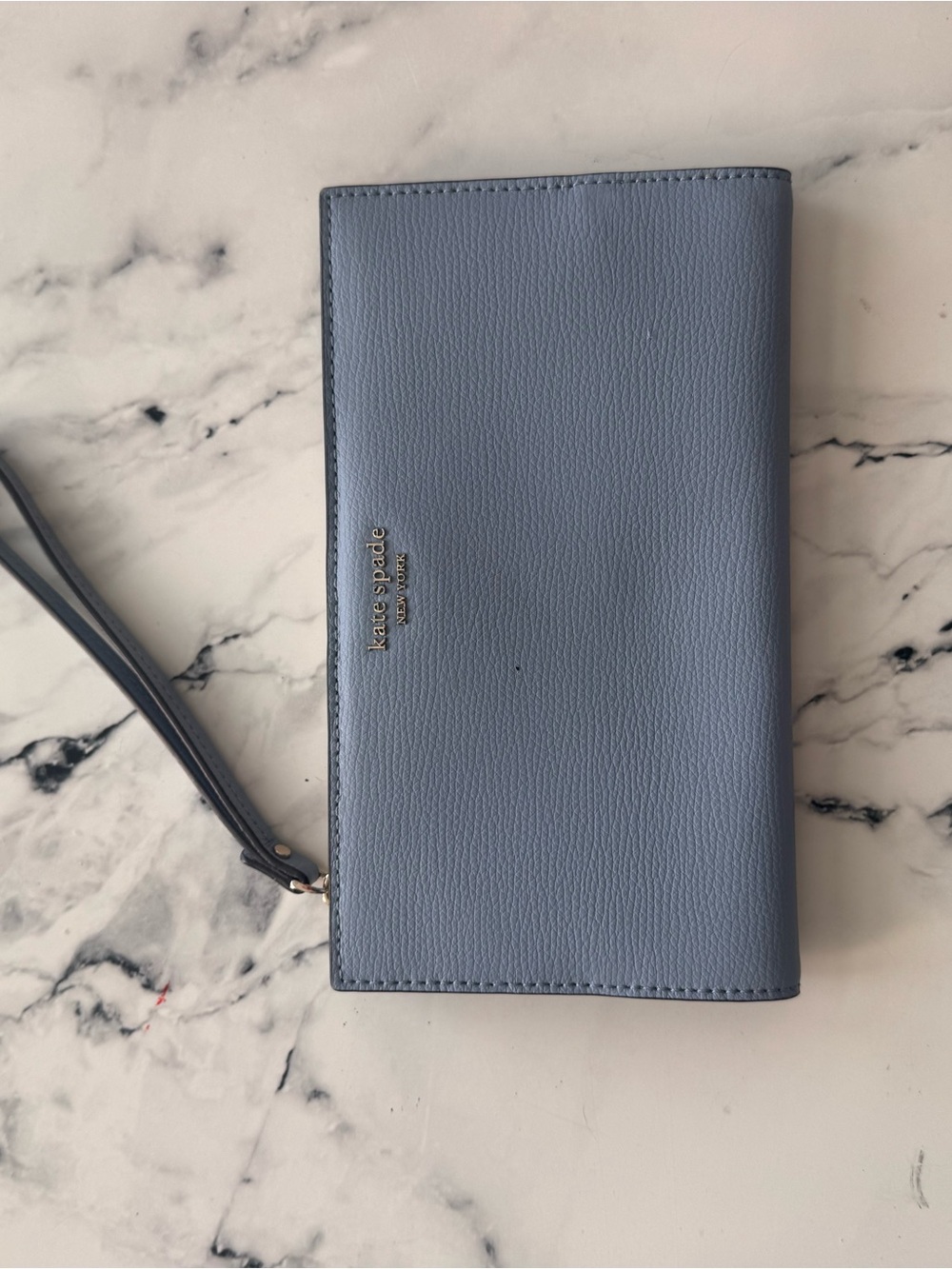 kate spade blue pebbled leather wristlet wallet
